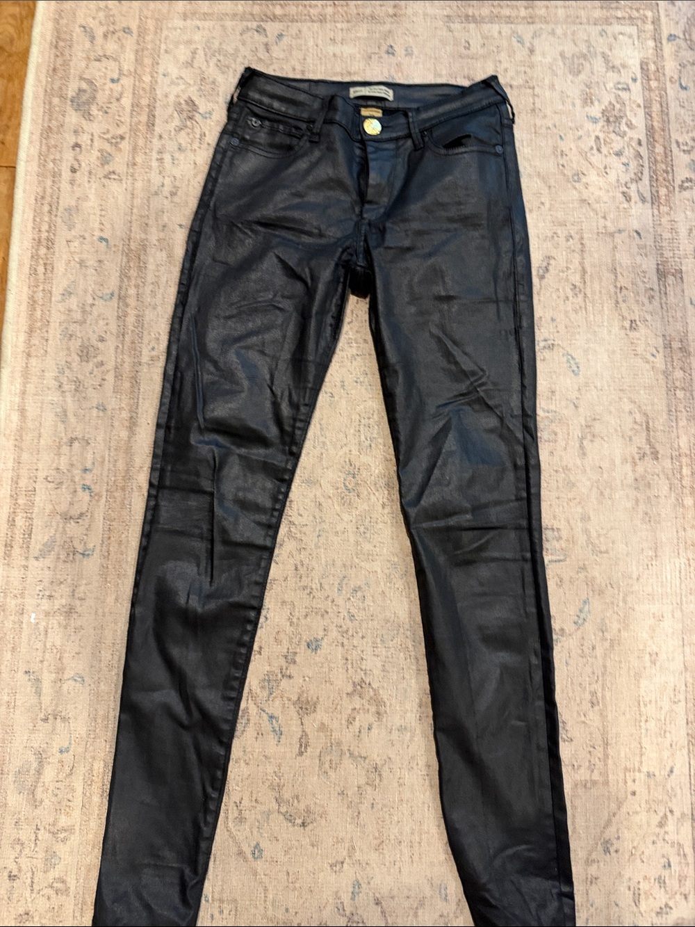 True Religion Black Coated Skinny Pants